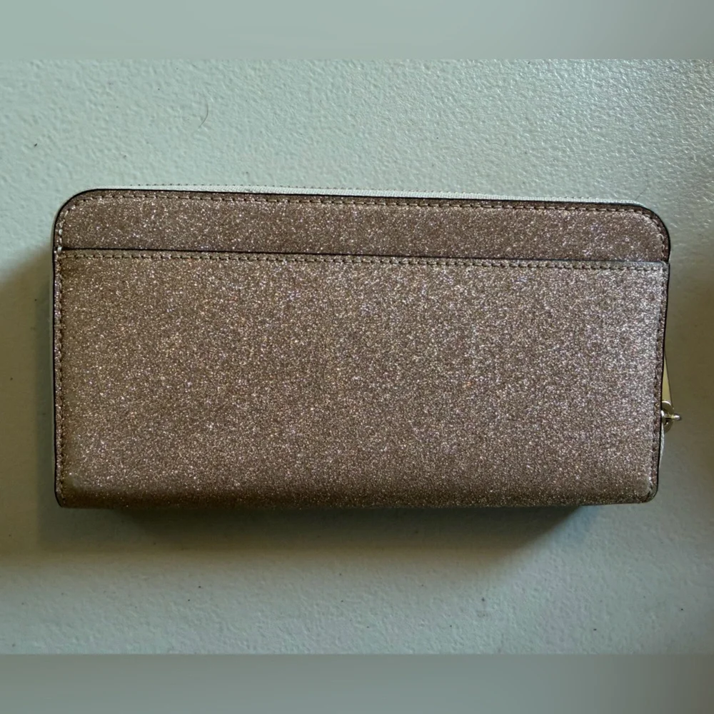 New Kate Spade Women’s Shimmy Tinsel Glitter Large Continental Wallet Rose Gold